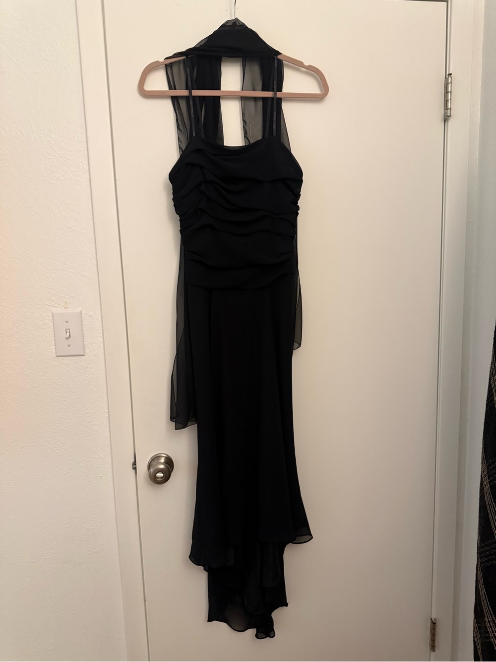 Betsy & Adam Black High-Low Halter Evening Dress